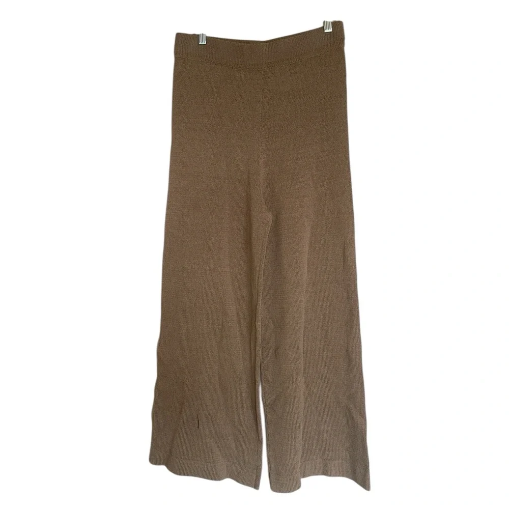 NWOT ZARA Linen blend Wide Leg High Waisted trousers Large Pull On Tan